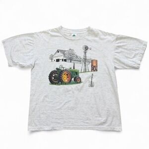 Vintage 90s John Deere Tractor Farm Country Scene Nature Art T-Shirt XL